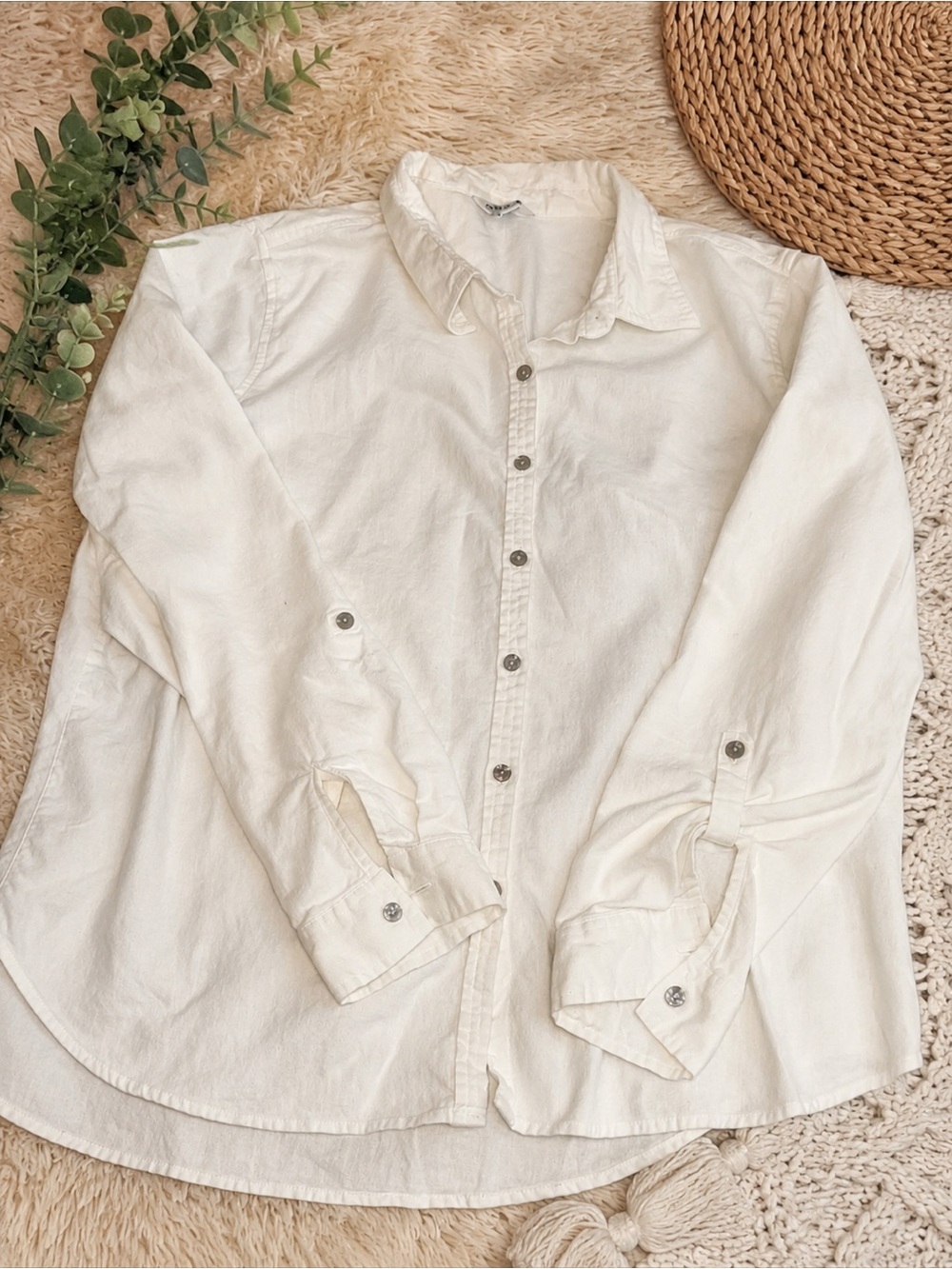 Orvis White Linen Button Down Shirt XL Summer Natural Lightweight